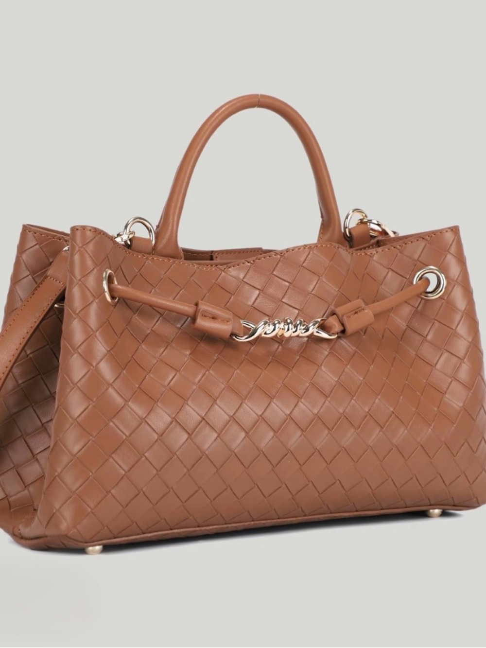 Brown Woven Leather Tote Handbag